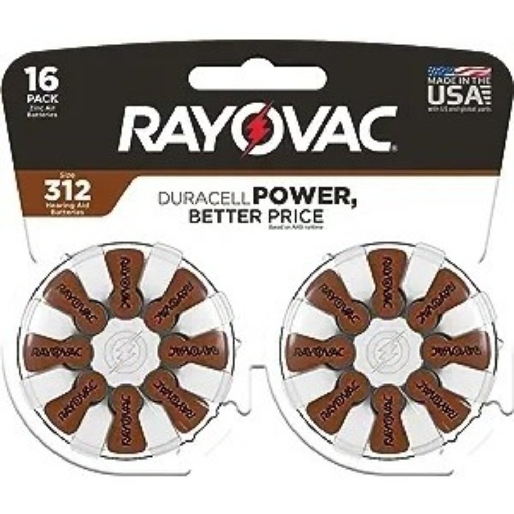 Rayovac Size 312 Advanced Hearing Aid Device Batteries 16 Count